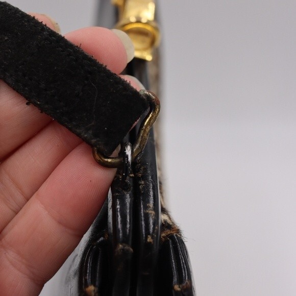 North Judd O’Connor Goldberg Vintage Leopard Print Black Leather Handbag Chic - Picture 4 of 16